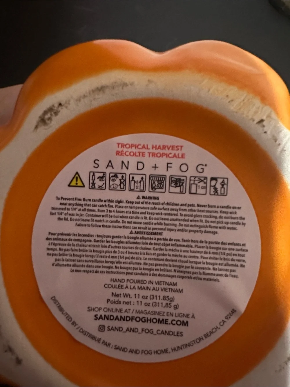 Sand & fog pumpkin 🎃 tropical harvest 11oz candle